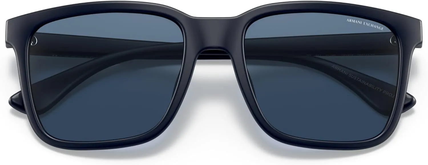 Armani Exchange Man Sunglasses Matte Black Frame, Dark Blue Lenses, 55MM