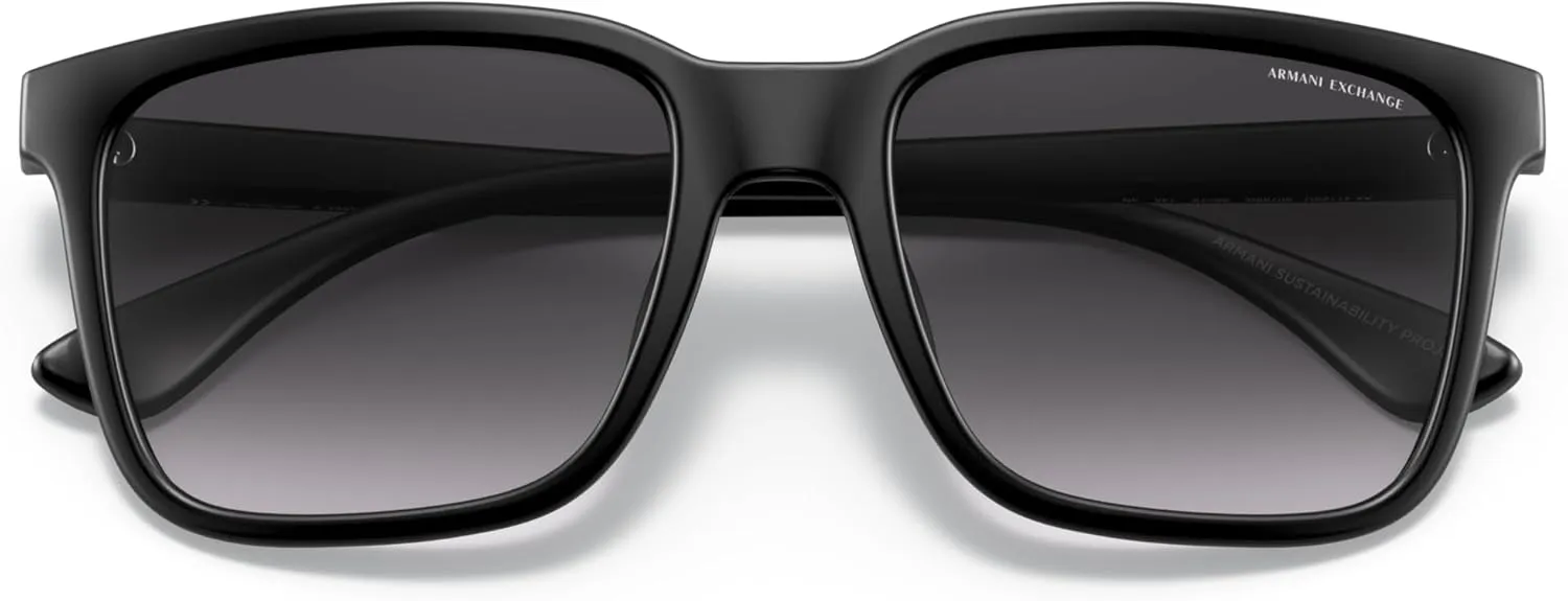 Armani Exchange Man Sunglasses Matte Black Frame, Dark Blue Lenses, 55MM