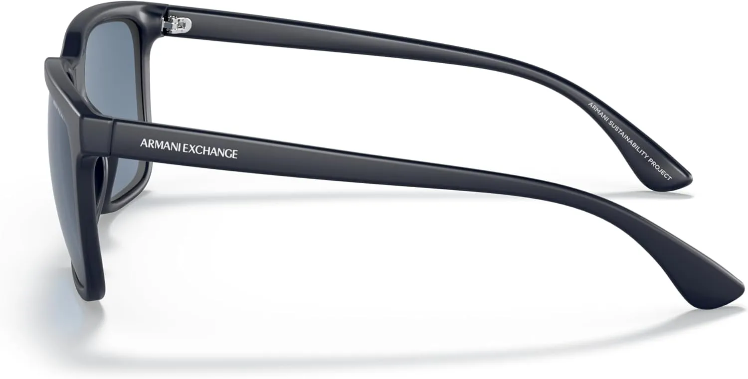 Armani Exchange Man Sunglasses Matte Black Frame, Dark Blue Lenses, 55MM