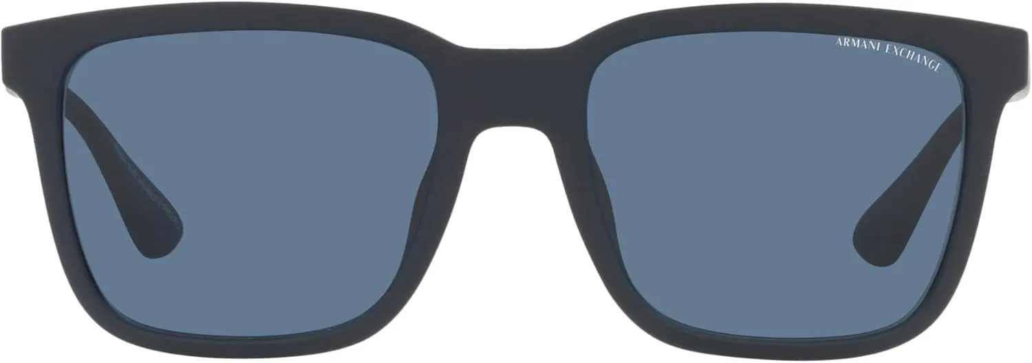 Armani Exchange Man Sunglasses Matte Black Frame, Dark Blue Lenses, 55MM