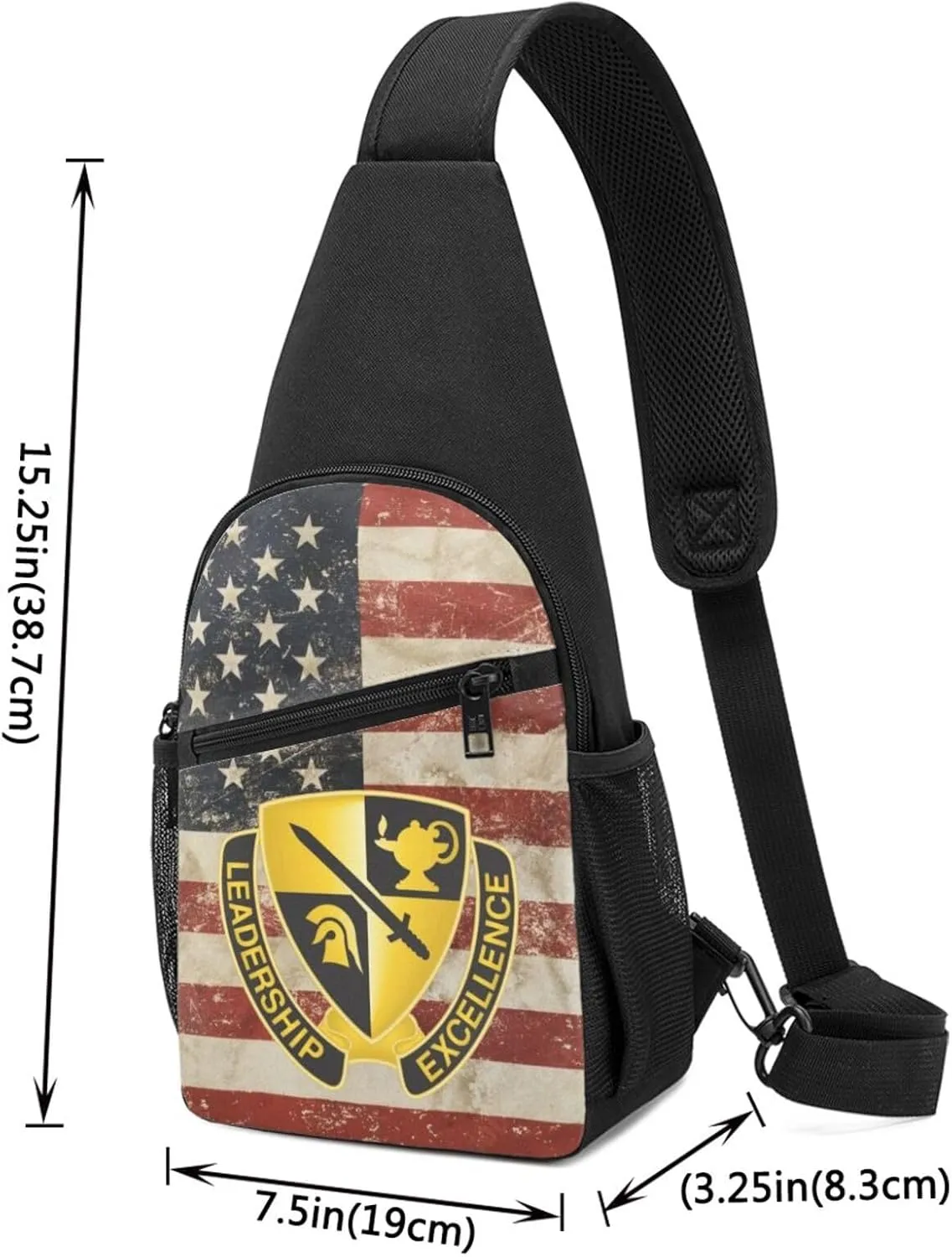 Army ROTC Cadet Command Unit Crest Sling Bag Crossbody Backpack Shoulder Casual Daypack Bags for Men