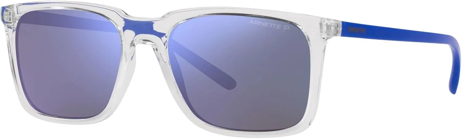 ARNETTE Unisex Sunglasses Transparent Grey Frame, Light Azure Mirror Teal Lenses, 56MM