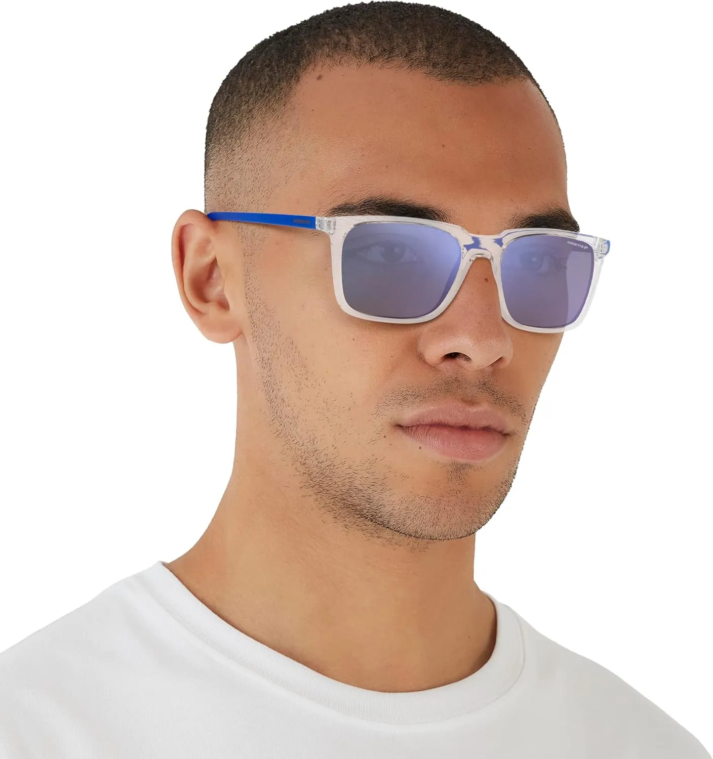 ARNETTE Unisex Sunglasses Transparent Grey Frame, Light Azure Mirror Teal Lenses, 56MM