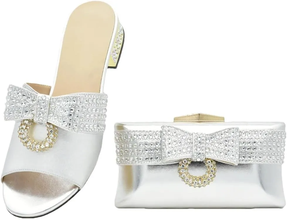 Art Deco Rhinestone Bridal Shoes Bag Combo African Wedding Italian Crafted Party Heels
