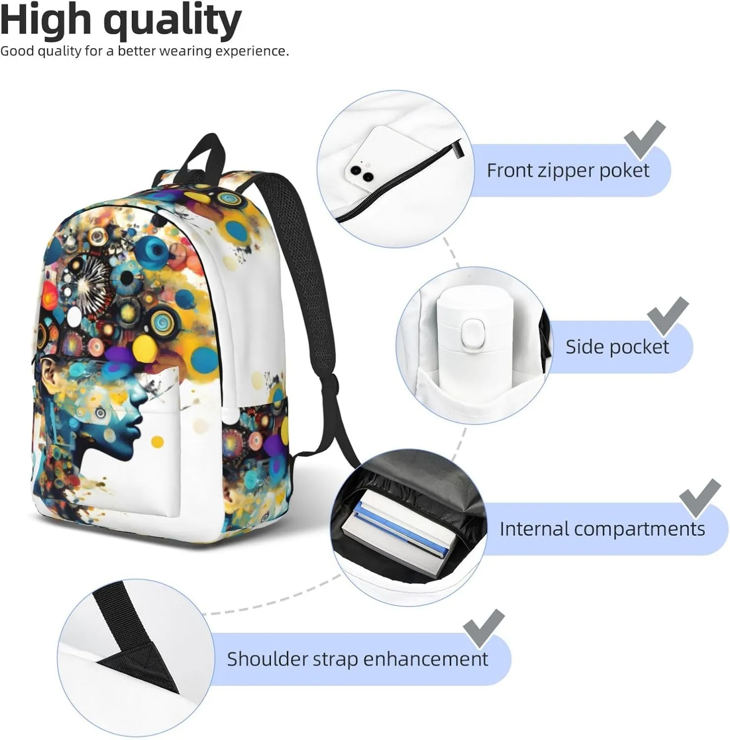 Artificial Intelligence Brain Print Canvas Backpack For Women Travel Backpack For Men College Casual Laptop Daypack