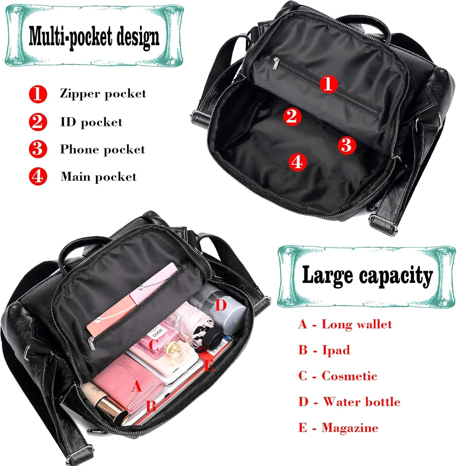 ASDSSRY Women Fashion Backpack Purse Waterproof Bookbags Travel Shopping Rucksack Convertible Ladies Shoulder Bag