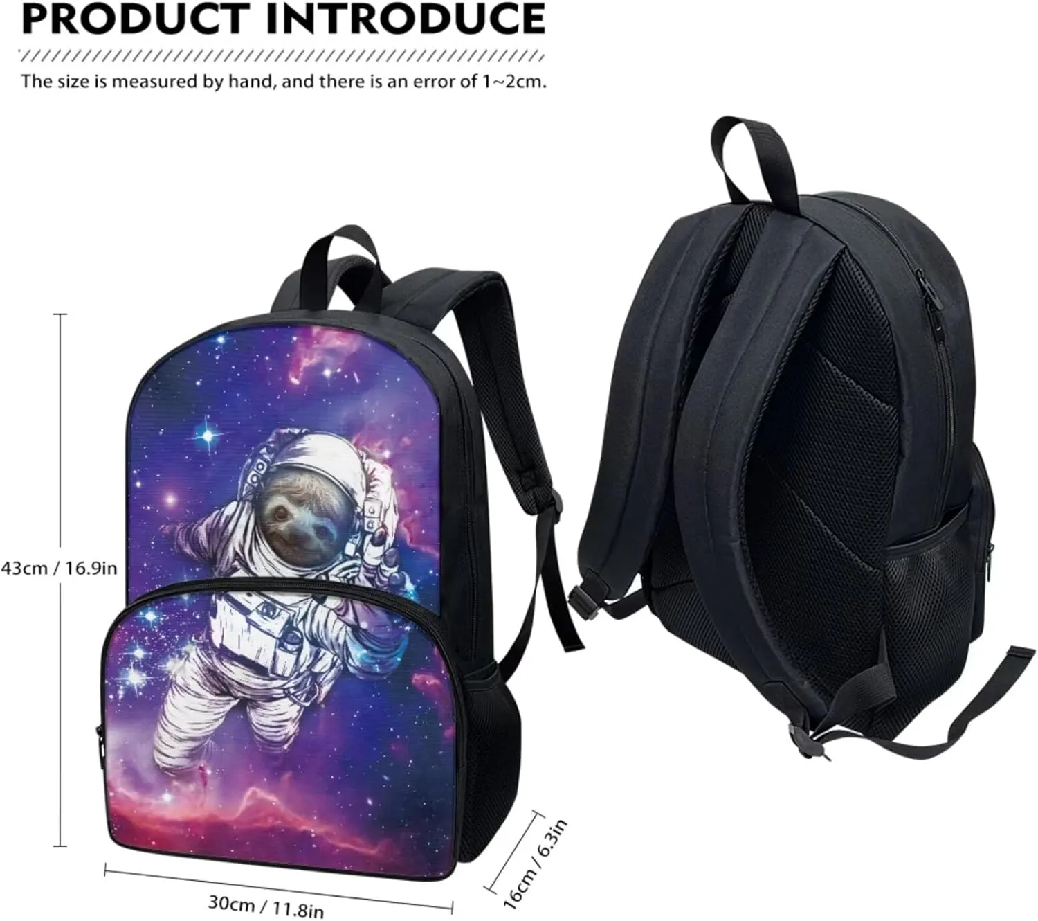Astronaut Sloth School Backpack for Girls, Kids, Boys, Teens School Bags 17 inch Schoolbag Lunch Box Pen Bags 3 In 1 for Son Daughter Gift