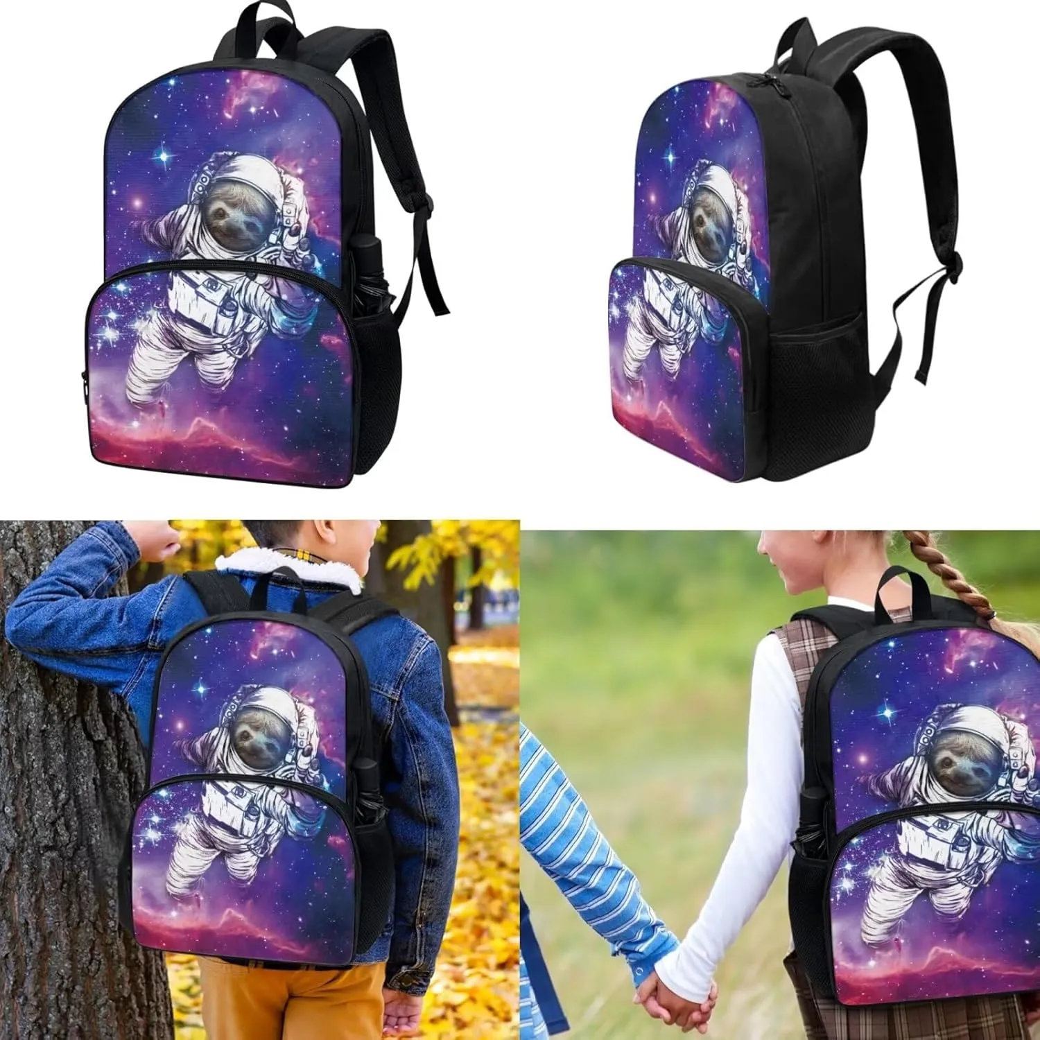 Astronaut Sloth School Backpack for Girls, Kids, Boys, Teens School Bags 17 inch Schoolbag Lunch Box Pen Bags 3 In 1 for Son Daughter Gift