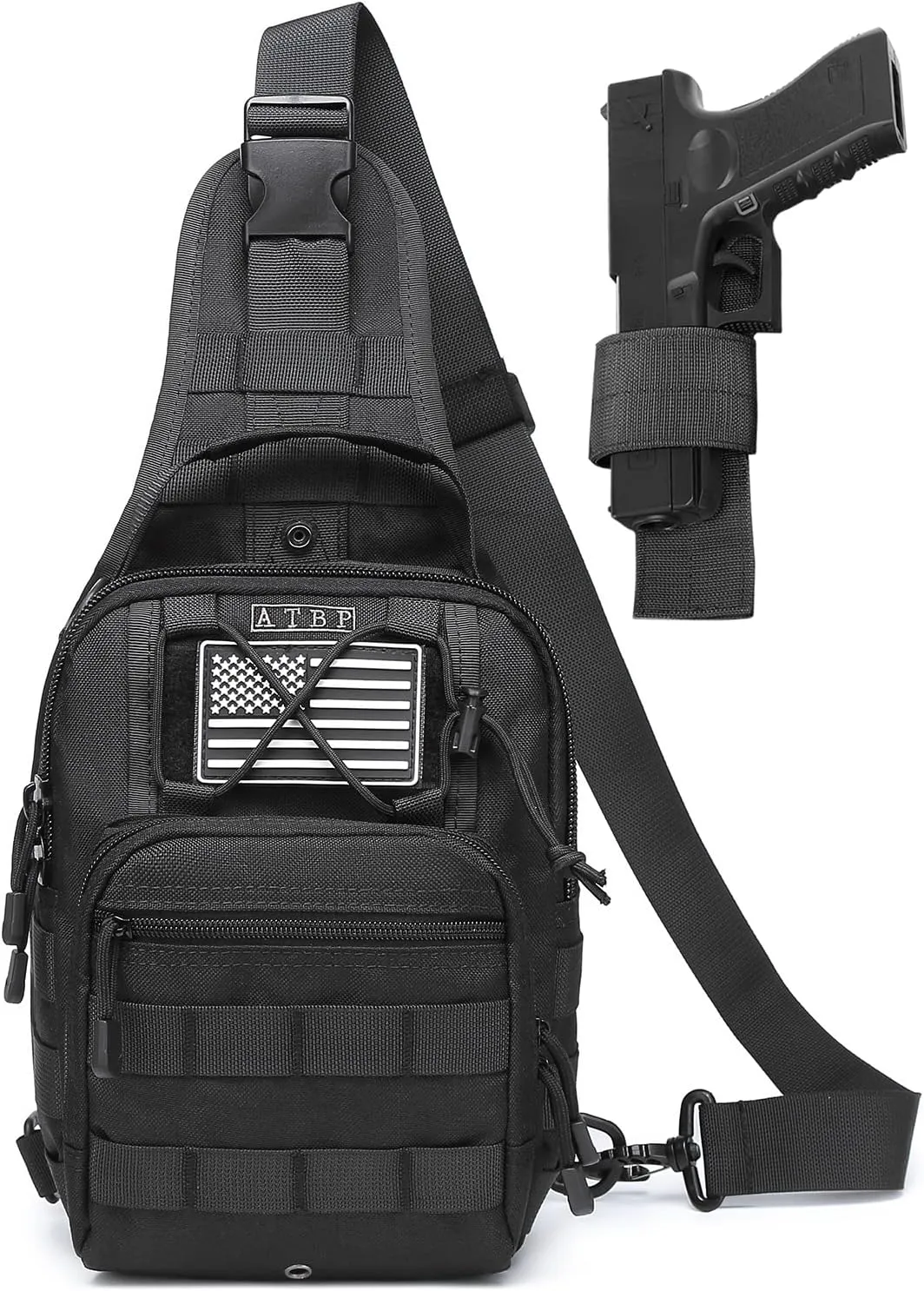 ATBP Small Tactical Sling Backpack Bag Holster One Over Shoulder Bag Pack Men With Universal Holster