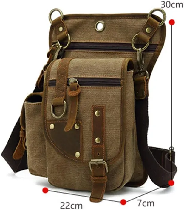 AUGU Canvas Drop Leg Bag Tactical Thigh Outdoor Waist Pack for Men Women Military Cycling Multi-Pocket Waist Fanny Pouch Daypack, Coffee, Medium