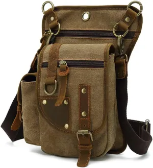 AUGU Canvas Drop Leg Bag Tactical Thigh Outdoor Waist Pack for Men Women Military Cycling Multi-Pocket Waist Fanny Pouch Daypack, Coffee, Medium