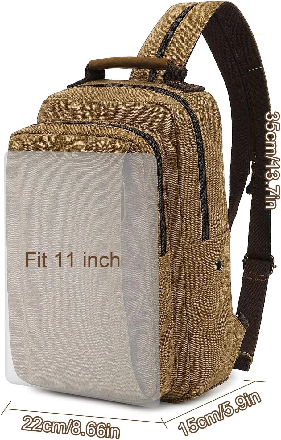 AUGUR Canvas Backpack Sling Bag Crossbody Small Bag Casual Rucksack for Men Women Cycling Hiking Travel (Coffee)
