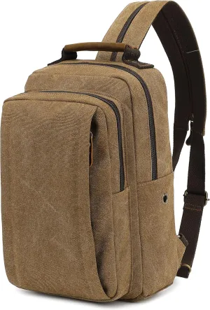 AUGUR Canvas Backpack Sling Bag Crossbody Small Bag Casual Rucksack for Men Women Cycling Hiking Travel (Coffee)