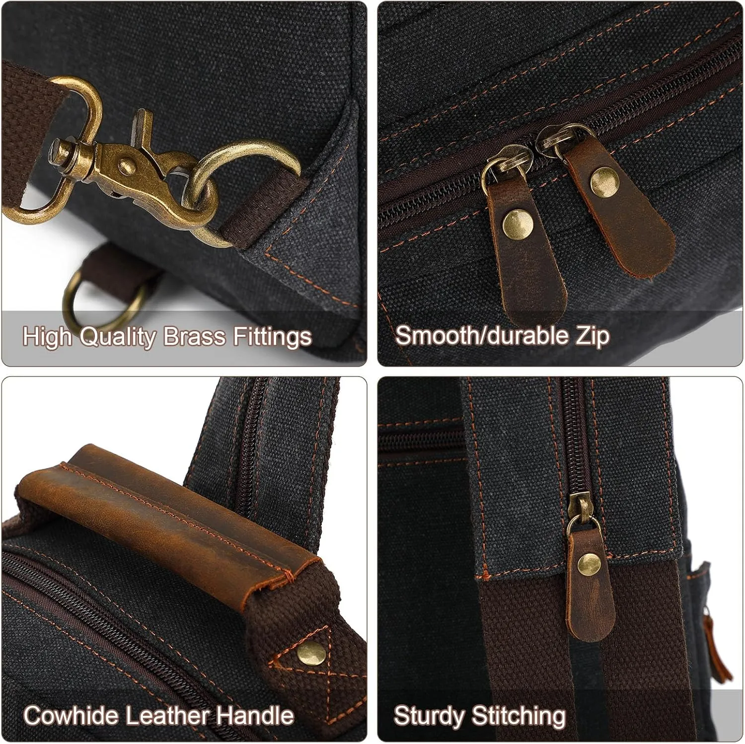 AUGUR Canvas Backpack Sling Bag Crossbody Small Bag Casual Rucksack for Men Women Cycling Hiking Travel (Coffee)