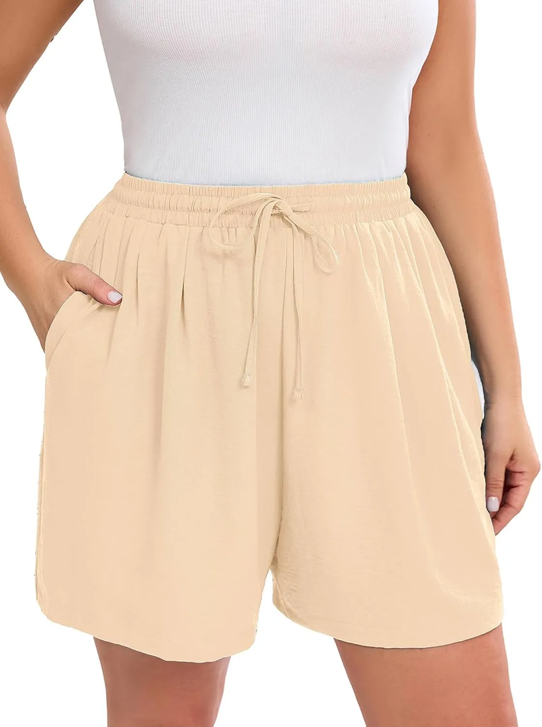 Aulooks Plus Size Women's Wide Leg Shorts Lightweight High Waisted Adjustable Tie Knot Loose Summer Baggy Short Pants 1X-5X