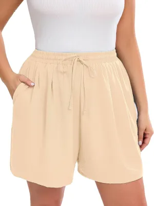 Aulooks Plus Size Women's Wide Leg Shorts Lightweight High Waisted Adjustable Tie Knot Loose Summer Baggy Short Pants 1X-5X