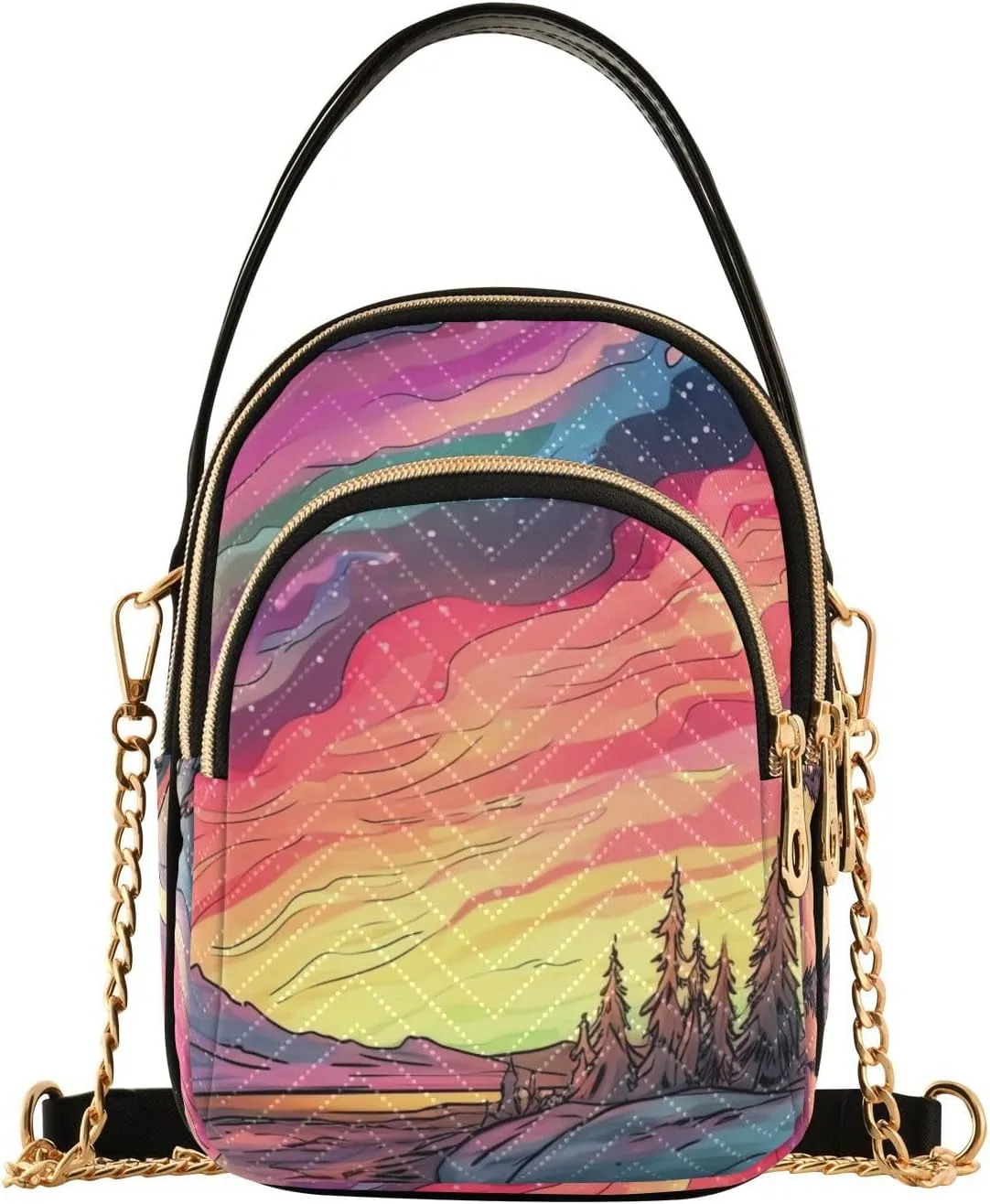 Aurora Fantasy Crossbody Sling Bags for Women, Compact Fashion Handbag with Chain Strap Top handle for Evening Party Dating Travel
