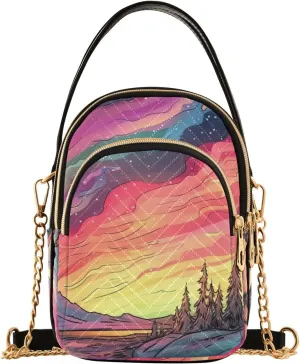 Aurora Fantasy Crossbody Sling Bags for Women, Compact Fashion Handbag with Chain Strap Top handle for Evening Party Dating Travel