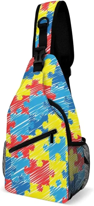 Autism Awareness Colourful Puzzle Casual Sling Bag Backpack Travel Shoulder Chest Crossbody Bags Adjustable Daypack Unisex
