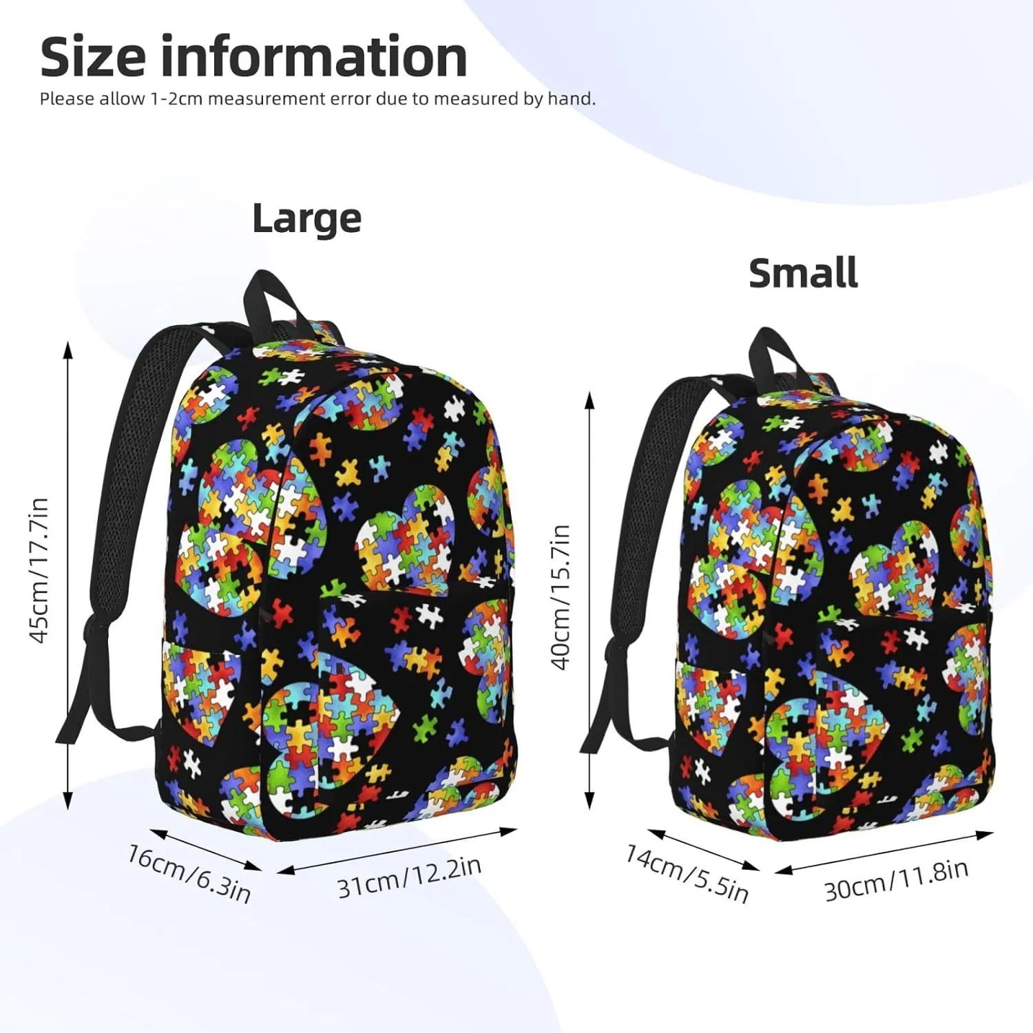 Autism Awareness Puzzle Pieces Heart Canvas Casual Lightweight Duffel Bag, Fashion Duffel Bag, Unisex Travel Backpack