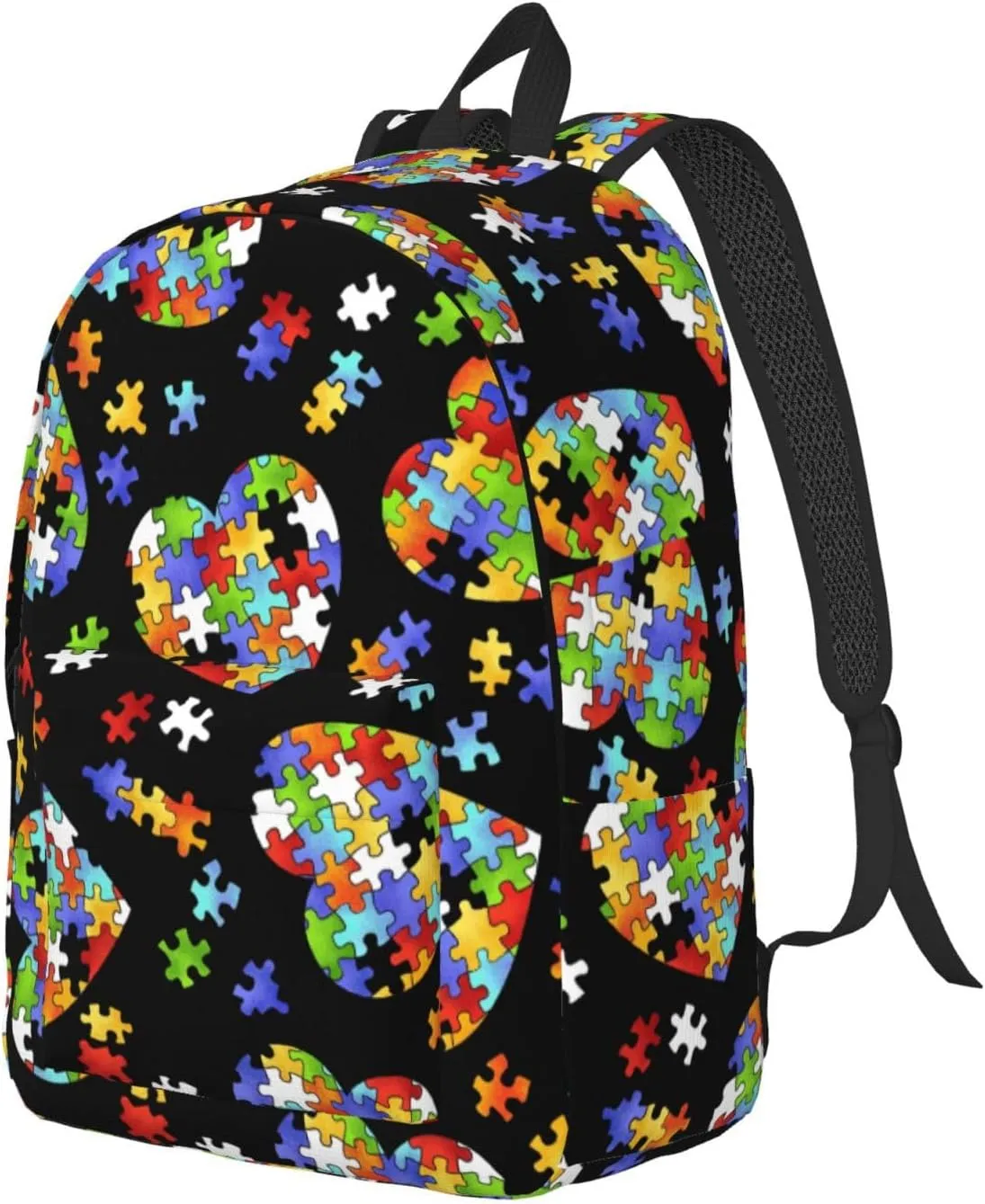 Autism Awareness Puzzle Pieces Heart Canvas Casual Lightweight Duffel Bag, Fashion Duffel Bag, Unisex Travel Backpack