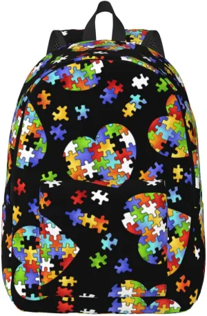 Autism Awareness Puzzle Pieces Heart Canvas Casual Lightweight Duffel Bag, Fashion Duffel Bag, Unisex Travel Backpack