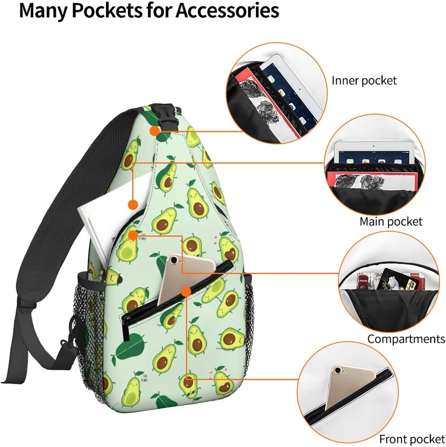 Avocados Sling Bag for Women Crossbody Shoulder Bag Casual Daypack Backpacks Men Chest Bag Gym Cycling Travel Hiking