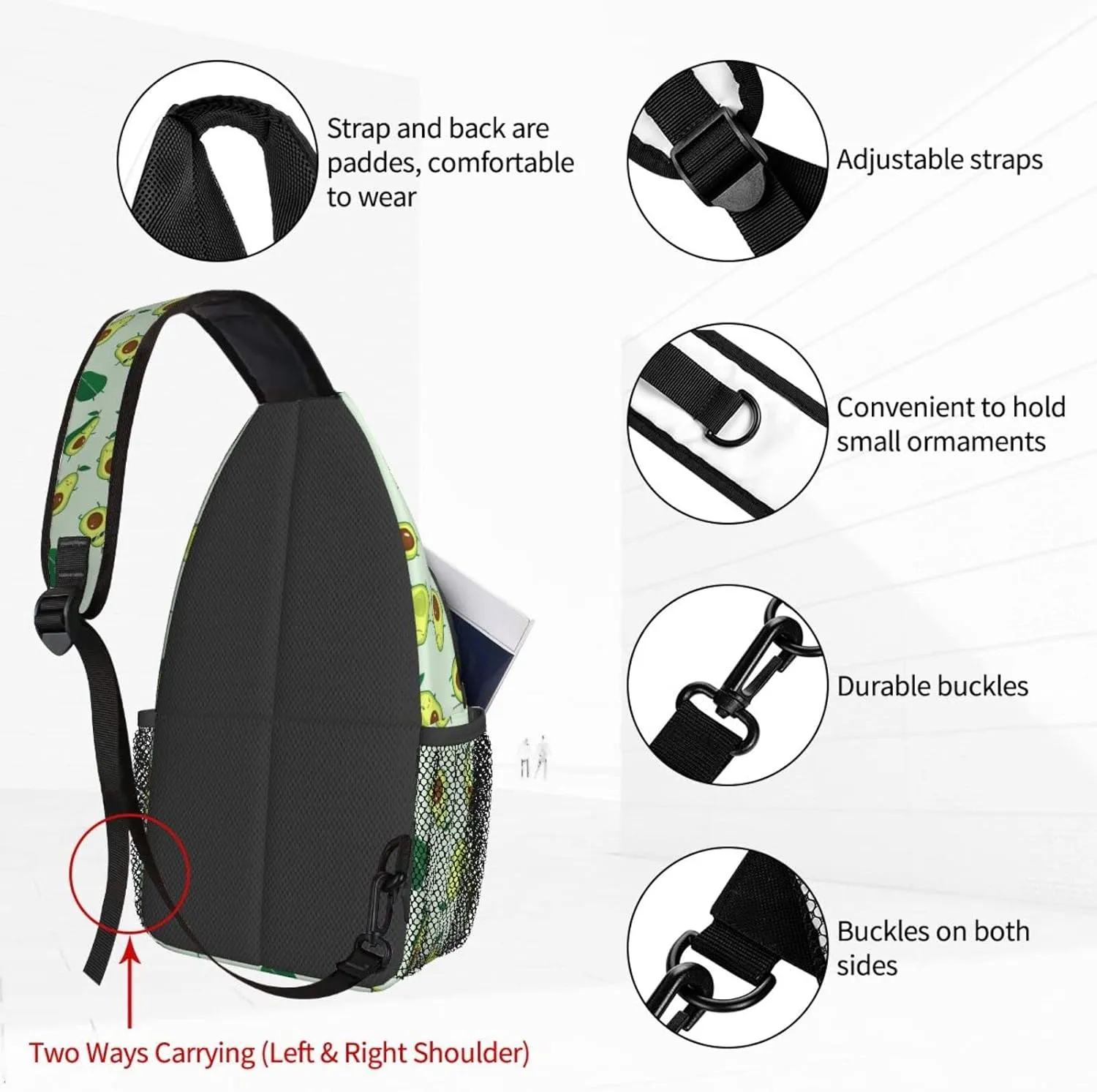 Avocados Sling Bag for Women Crossbody Shoulder Bag Casual Daypack Backpacks Men Chest Bag Gym Cycling Travel Hiking