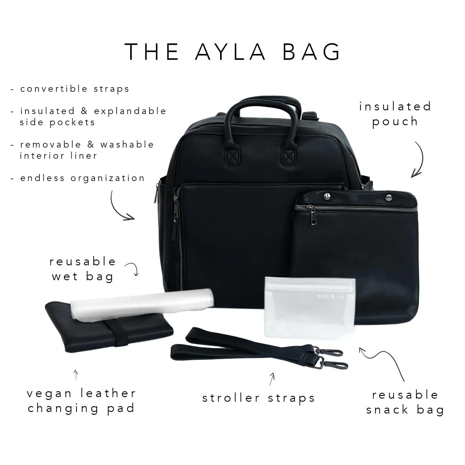 Ayla & Co Full-Size Diaper Bag Backpack, Baby Essentials Cross-Body Changing Bag for Baby Girl/Boy Convertible Straps Portable Tote Bag, Baby Changing Pad, Insulated Pockets & Pouch, Ivory