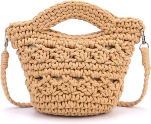 Ayliss Straw Crossbody Bag for Women Summer Knit Beach Bag Shoulder Handmade Crochet Crossbody Purse for Women Detachable