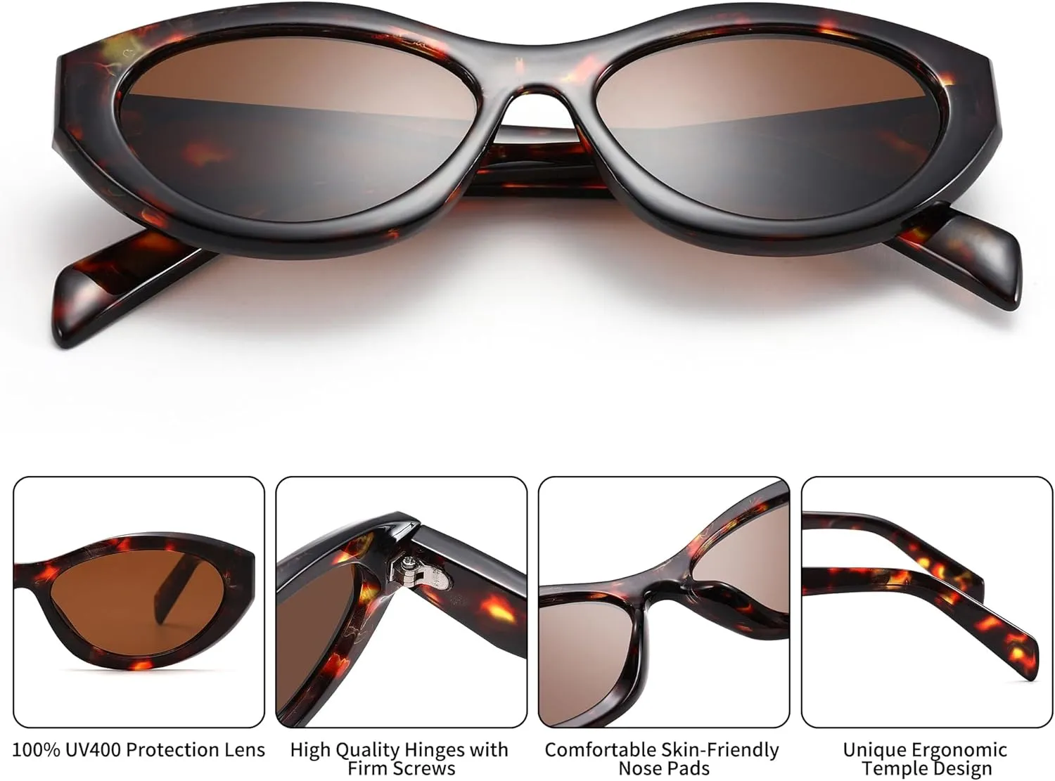 AZorb Retro Oval Sunglasses for Women Cat Eye Sun Glasses 90s Sunnies UV400 Protection
