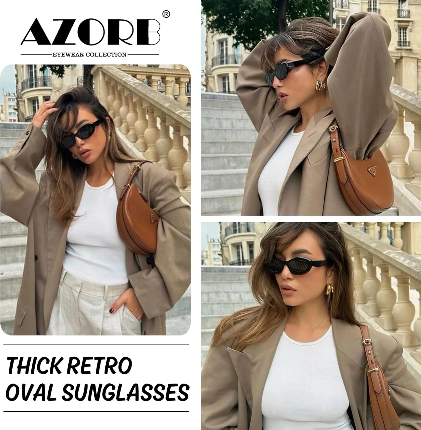 AZorb Retro Oval Sunglasses for Women Cat Eye Sun Glasses 90s Sunnies UV400 Protection