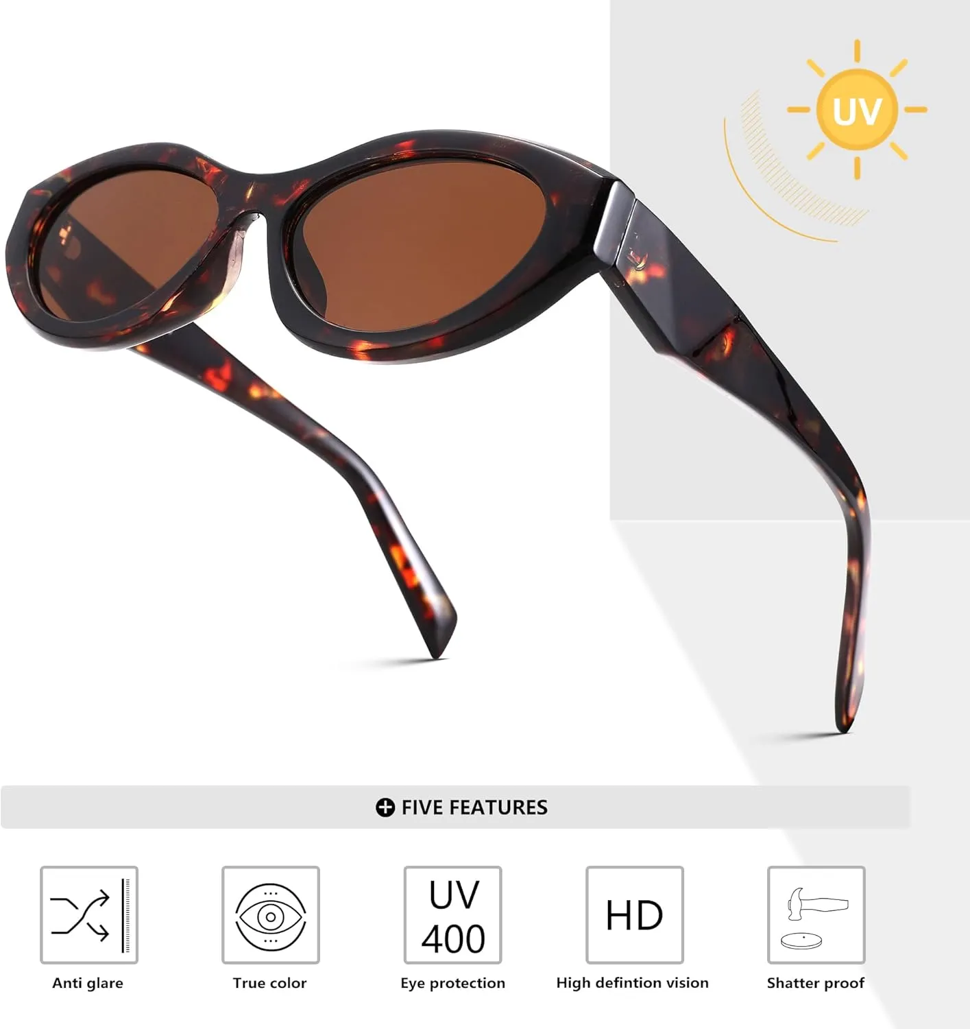 AZorb Retro Oval Sunglasses for Women Cat Eye Sun Glasses 90s Sunnies UV400 Protection
