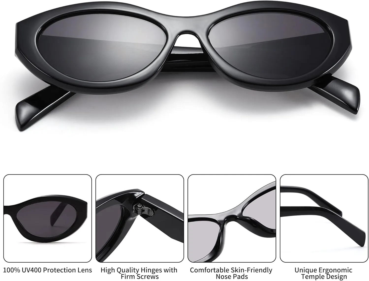 AZorb Retro Oval Sunglasses for Women Cat Eye Sun Glasses 90s Sunnies UV400 Protection