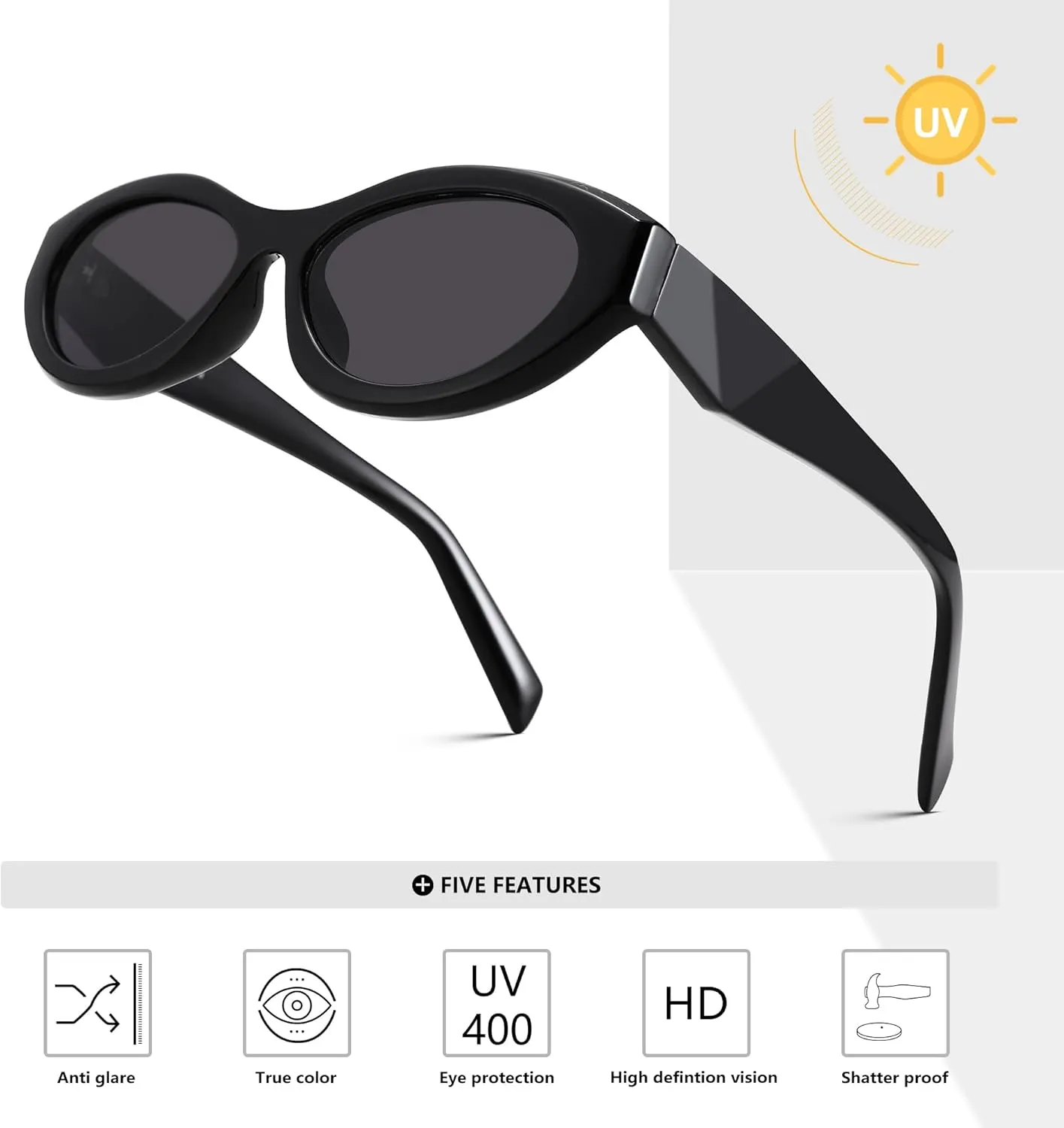 AZorb Retro Oval Sunglasses for Women Cat Eye Sun Glasses 90s Sunnies UV400 Protection