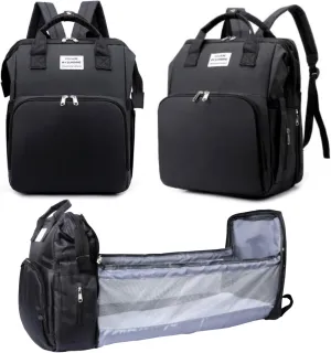Baby Diaper Bag Backpack - Large Capacity Diaper Changing Station For Mom Dads, Waterproof Nylon Travel Diaper Tote With Portable Changing Pad- Black