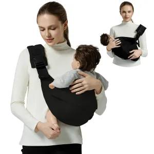 Baby Sling Carrier, Toddler Carrier Sling with Double Safety Buckle and Adjustable Shoulder Strap, Baby Carrier One Size Fits All, Black