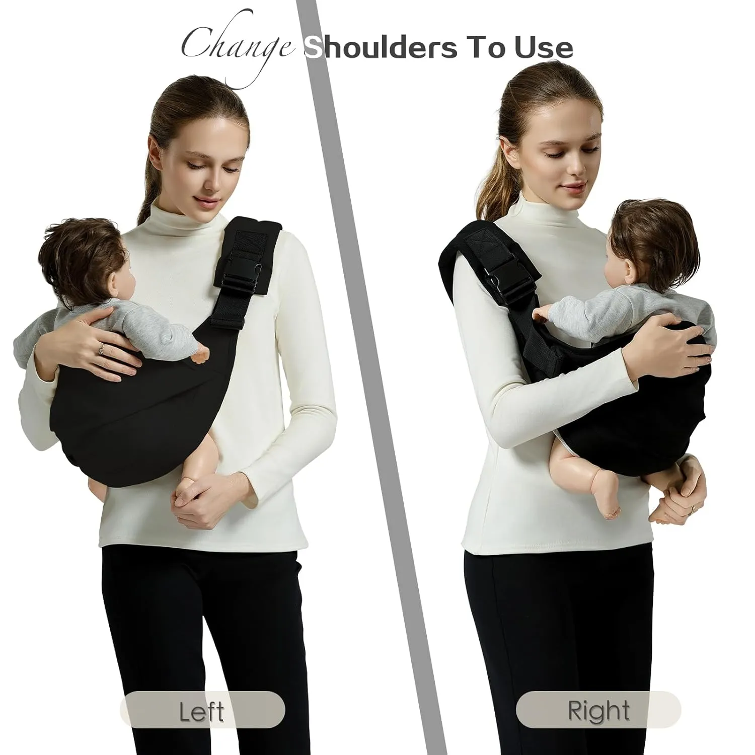 Baby Sling Carrier, Toddler Carrier Sling with Double Safety Buckle and Adjustable Shoulder Strap, Baby Carrier One Size Fits All, Black
