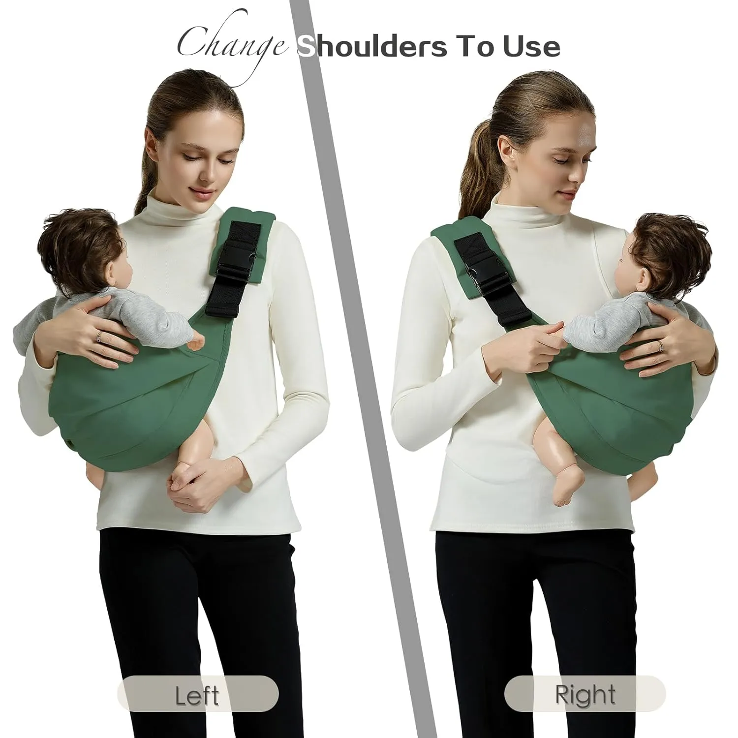 Baby Sling Carrier, Toddler Carrier Sling with Double Safety Buckle and Adjustable Shoulder Strap, Baby Carrier One Size Fits All, Dark Green