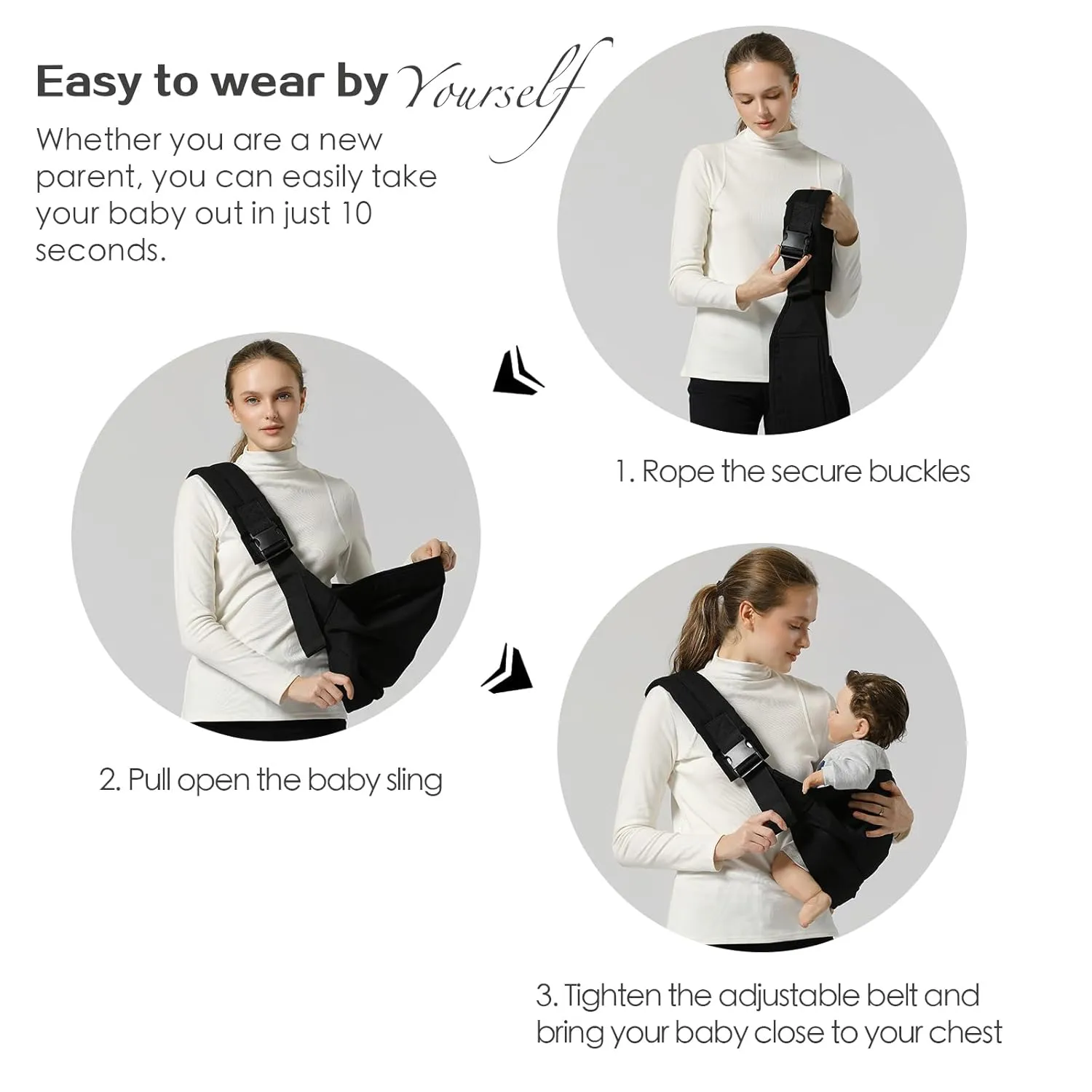 Baby Sling Carrier, Toddler Carrier Sling with Double Safety Buckle and Adjustable Shoulder Strap, Beige