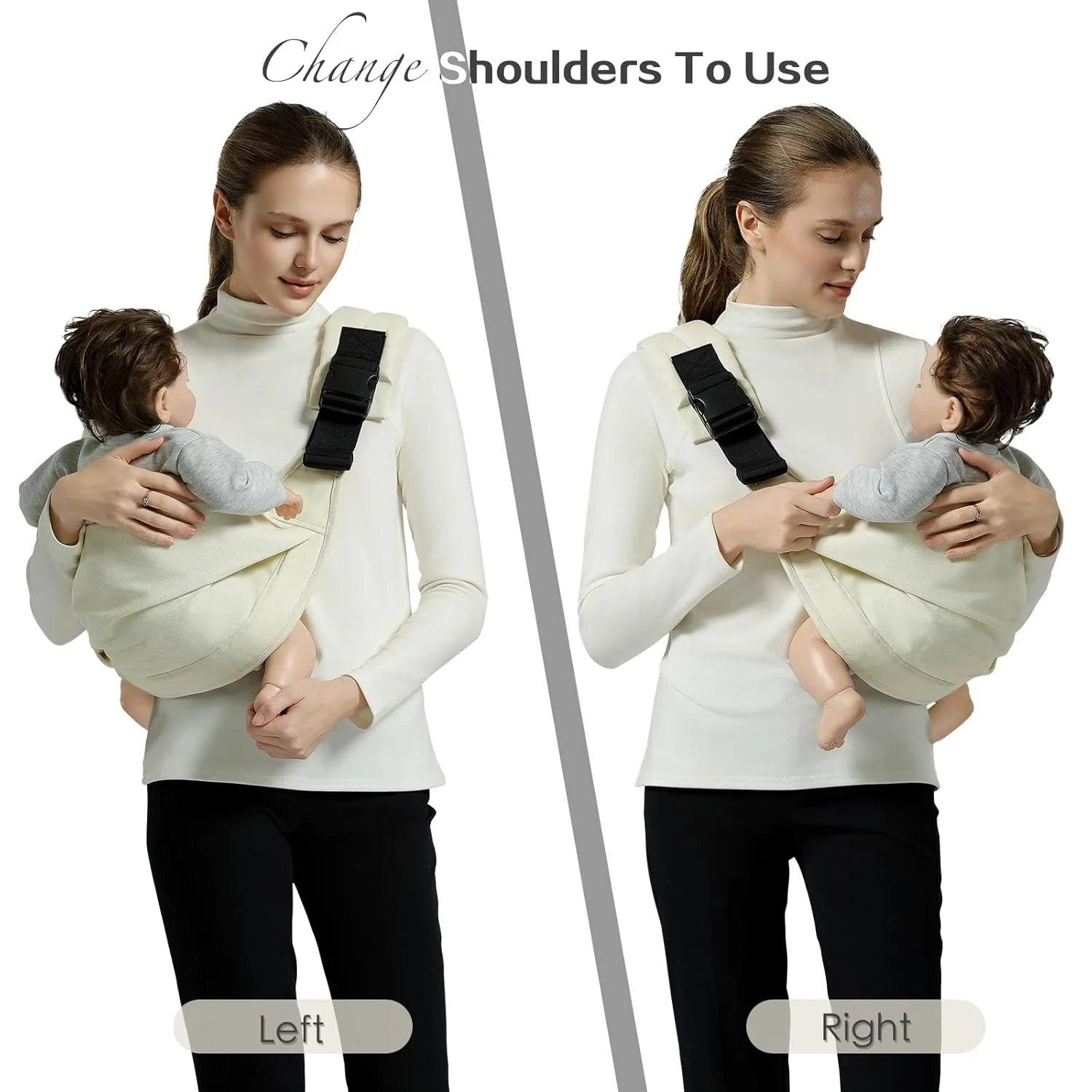 Baby Sling Carrier, Toddler Carrier Sling with Double Safety Buckle and Adjustable Shoulder Strap, Beige