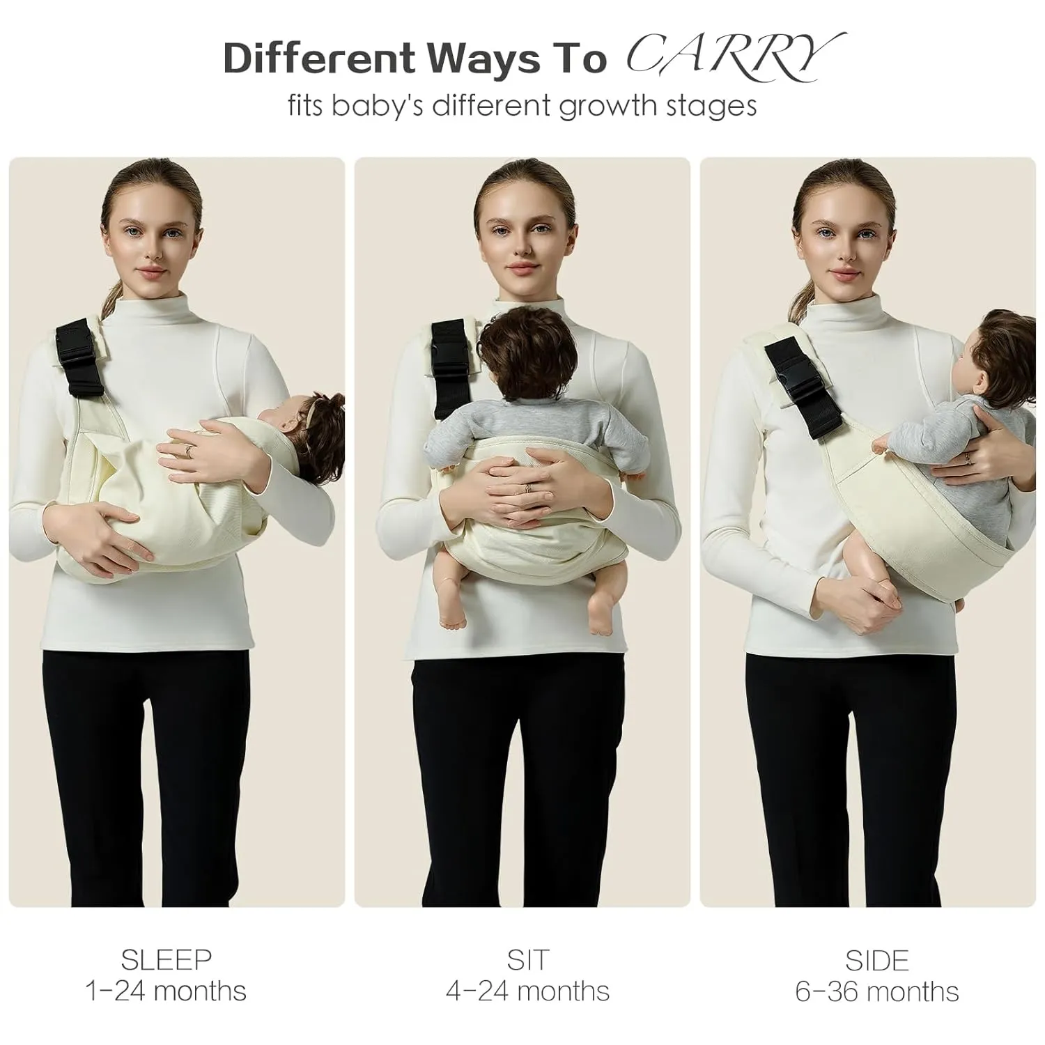 Baby Sling Carrier, Toddler Carrier Sling with Double Safety Buckle and Adjustable Shoulder Strap, Beige