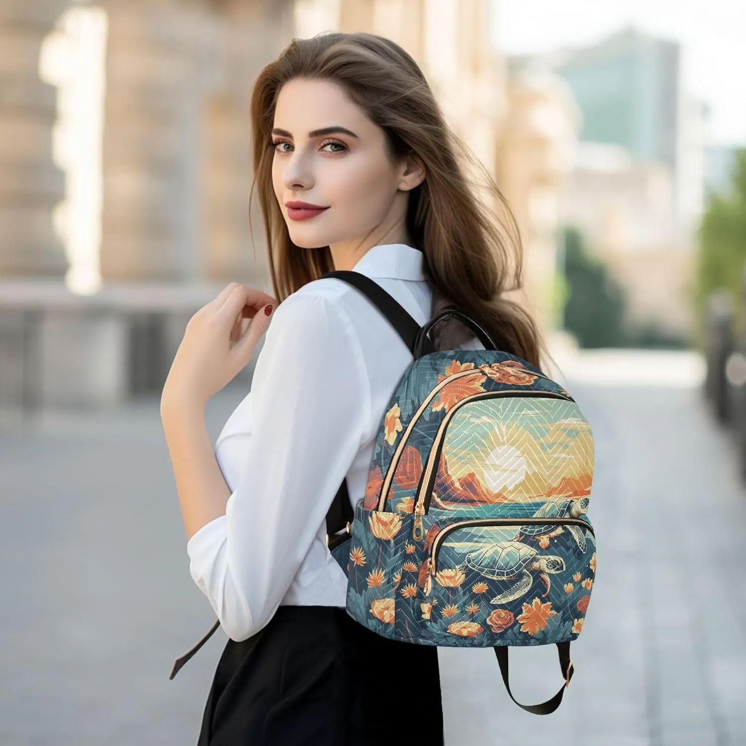 Backpack for Men and Women - Lightweight Laptop Backpack Casual Daypack for College Work Travel, Illustration Turtle (23), Small