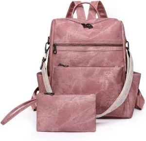 Backpack Handbags for Women PU Leather,Ladies Travel Backpack Fashion Waterproof Anti-Theft Shoulder Bag (Pink)