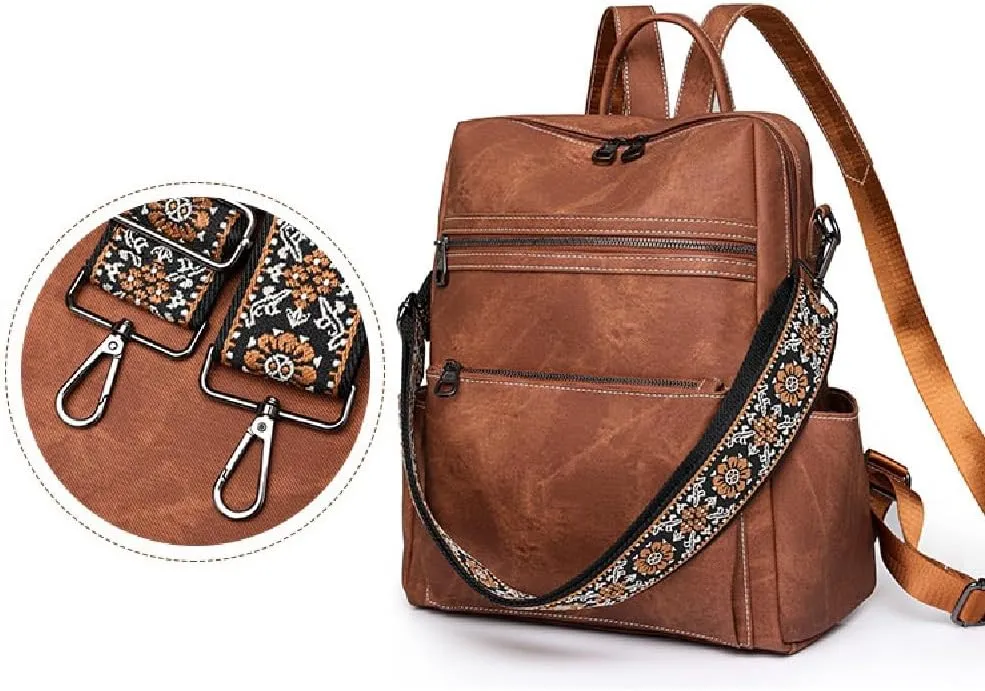 Backpack Handbags for Women PU Leather,Ladies Travel Backpack Fashion Waterproof Anti-Theft Shoulder Bag (Pink)