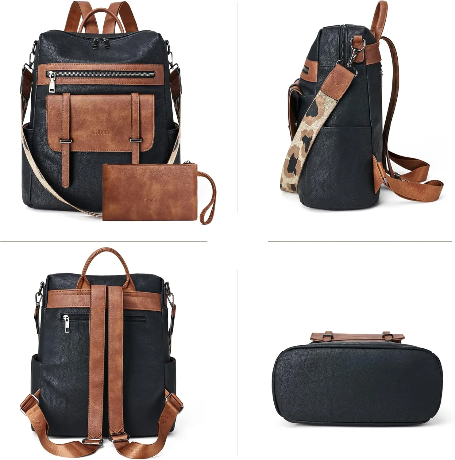 Backpack Purse for Women Fashion Designer Travel Backpack Convertible Casual Daypack with Wristlet (1-6 Black with Brown)