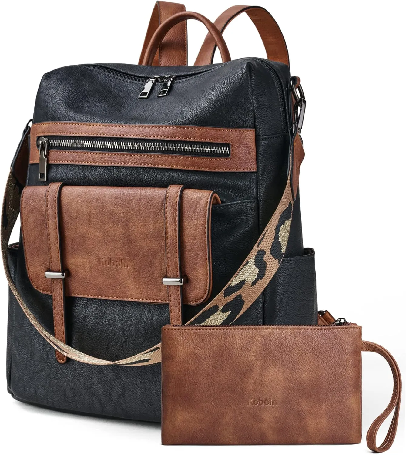 Backpack Purse for Women Fashion Designer Travel Backpack Convertible Casual Daypack with Wristlet (1-6 Black with Brown)