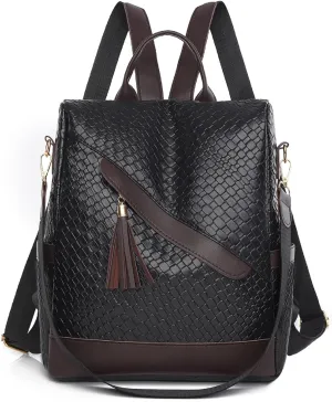 Backpack Purse for Women Leather Anti-theft Shoulder Bags Fashion Convertible Lightweight Travel Bag Women's Handbag (black)