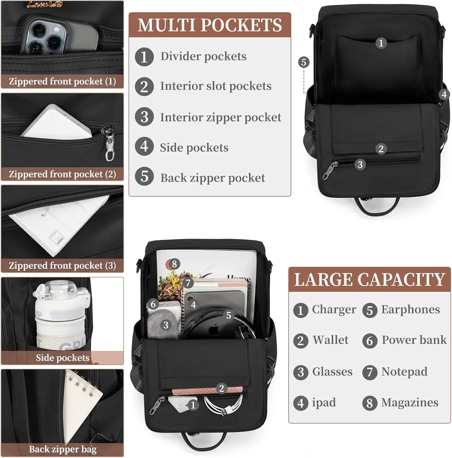 Backpack Purse for Women Travel Convertible Shoulder Tassel Bag Ladies Work Travel Handbags