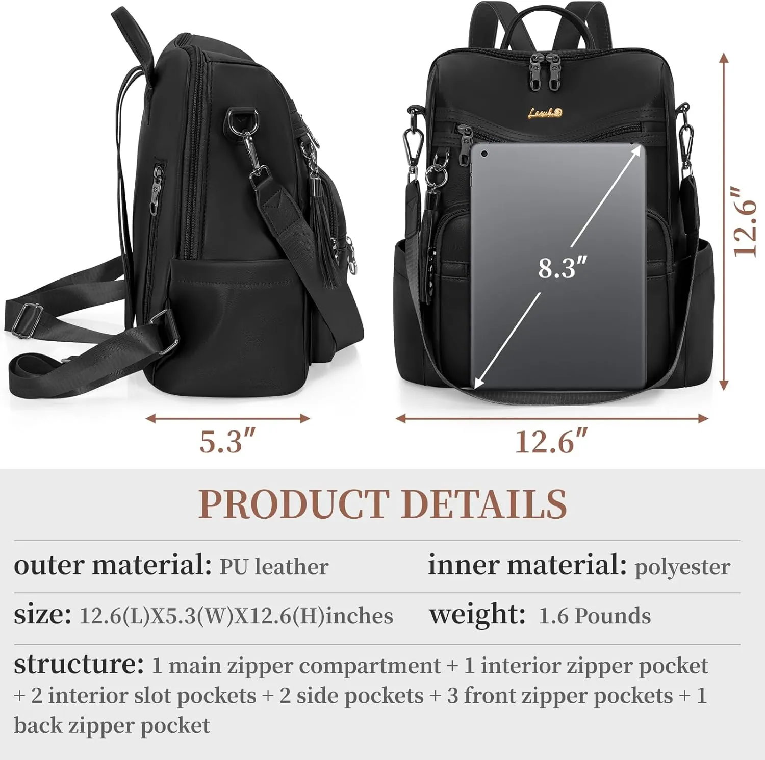 Backpack Purse for Women Travel Convertible Shoulder Tassel Bag Ladies Work Travel Handbags
